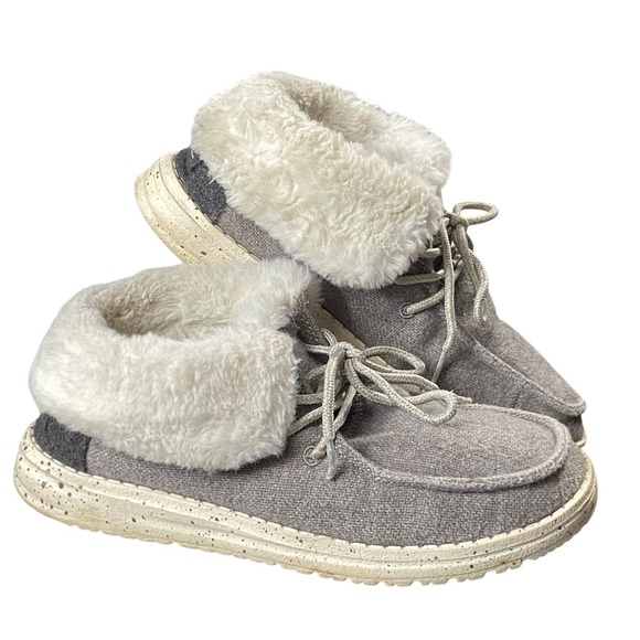 Hey Dude Shoes - Hey Dude Wool Britt Shoes Womens 6 37 Gray Fuzzy Cozy Winter‎ Comfortable Casual